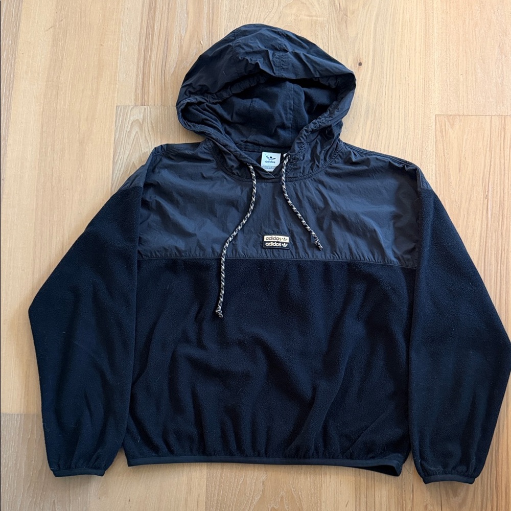 adidas Black Nylon-Fleece Hooded Pullover